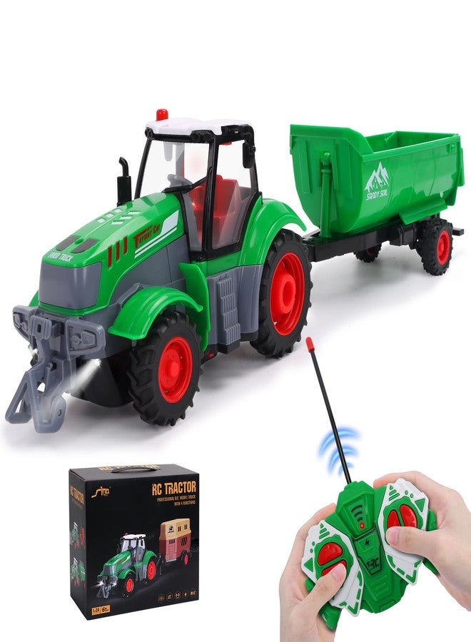 HuiJuKeJi Remote Control Tractor,1/24 Scale with Dump Trailer, Rechargeable RC Farm Vehicle Toy with Light and Sound for Kids, Ideal Christmas Birthday Gift for Boys and Girls Ages 6+ - Image 1